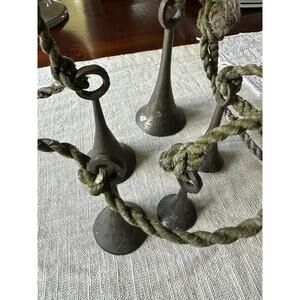 Vintage Indian SARNA Hanging Brass Bells Set of Five on String ethnic decor 32”